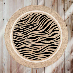 Karnaval Zebra Desenli Natural Modern Baskılı Jüt Örme Halı Hasır Kilim
