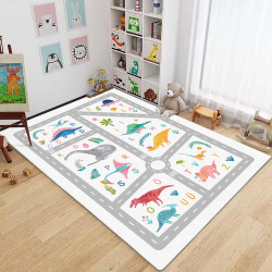 Karnaval Renkli Harfler ve Hayvanlar Yol Desenli Çocuk Odası Eğitici Oyun Halısı